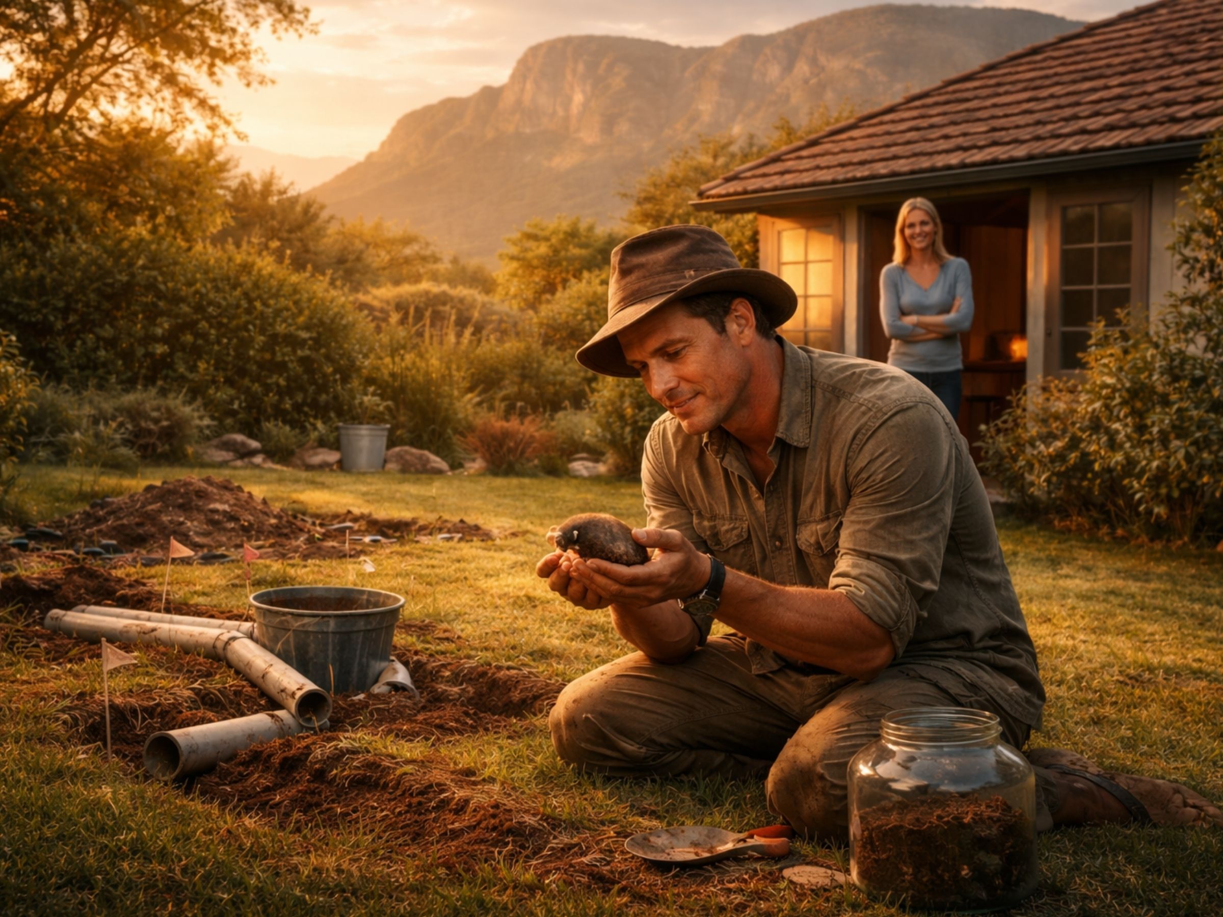Garden lawn in Newlands with mole ridge lines