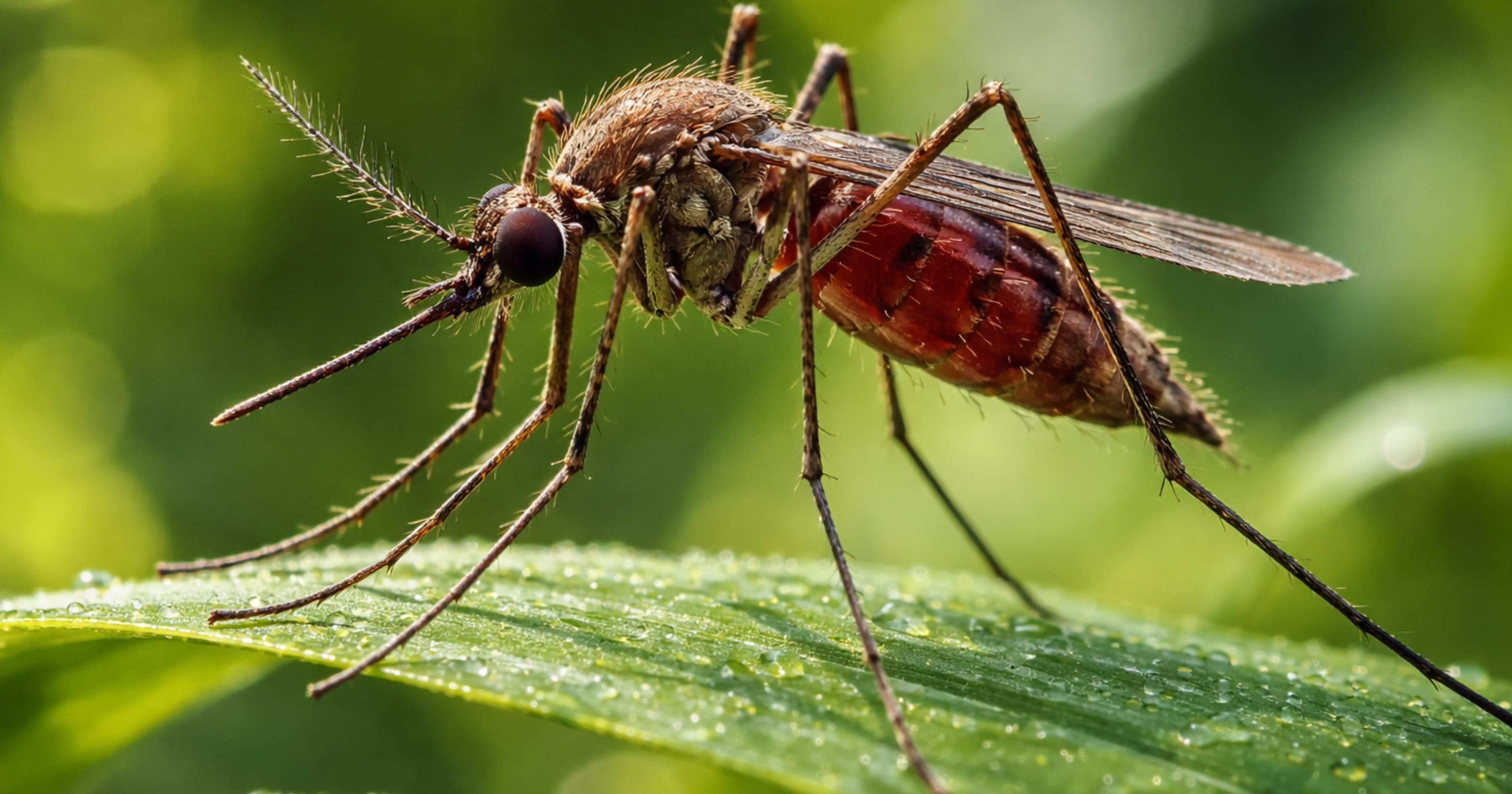 Anopheles malaria mosquito — angled resting posture and open-water breeding; malaria risk is area-specific — match signs in this card