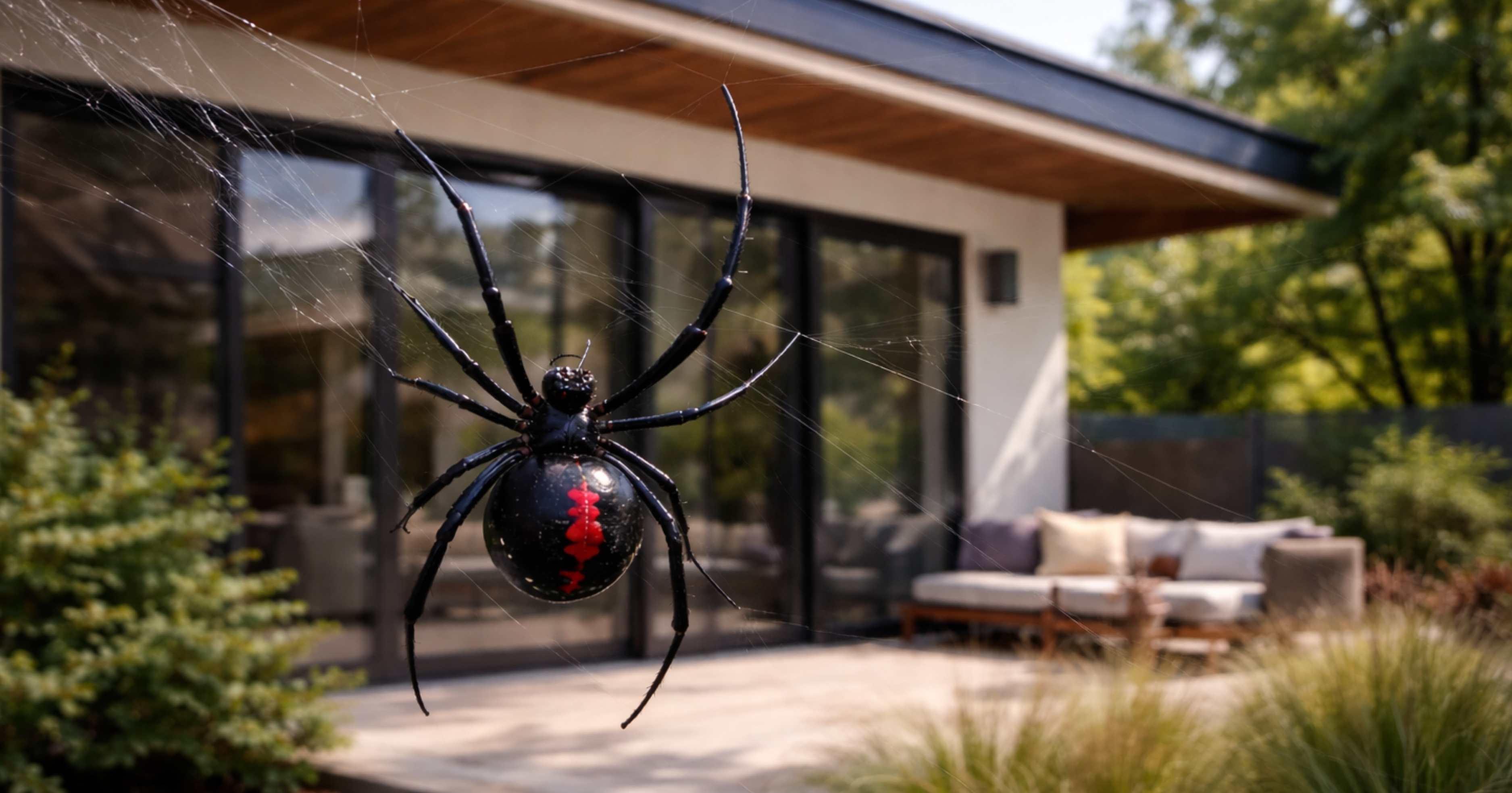 Black button spider (Latrodectus indistinctus) — identification reference; glossy abdomen and red or orange markings.