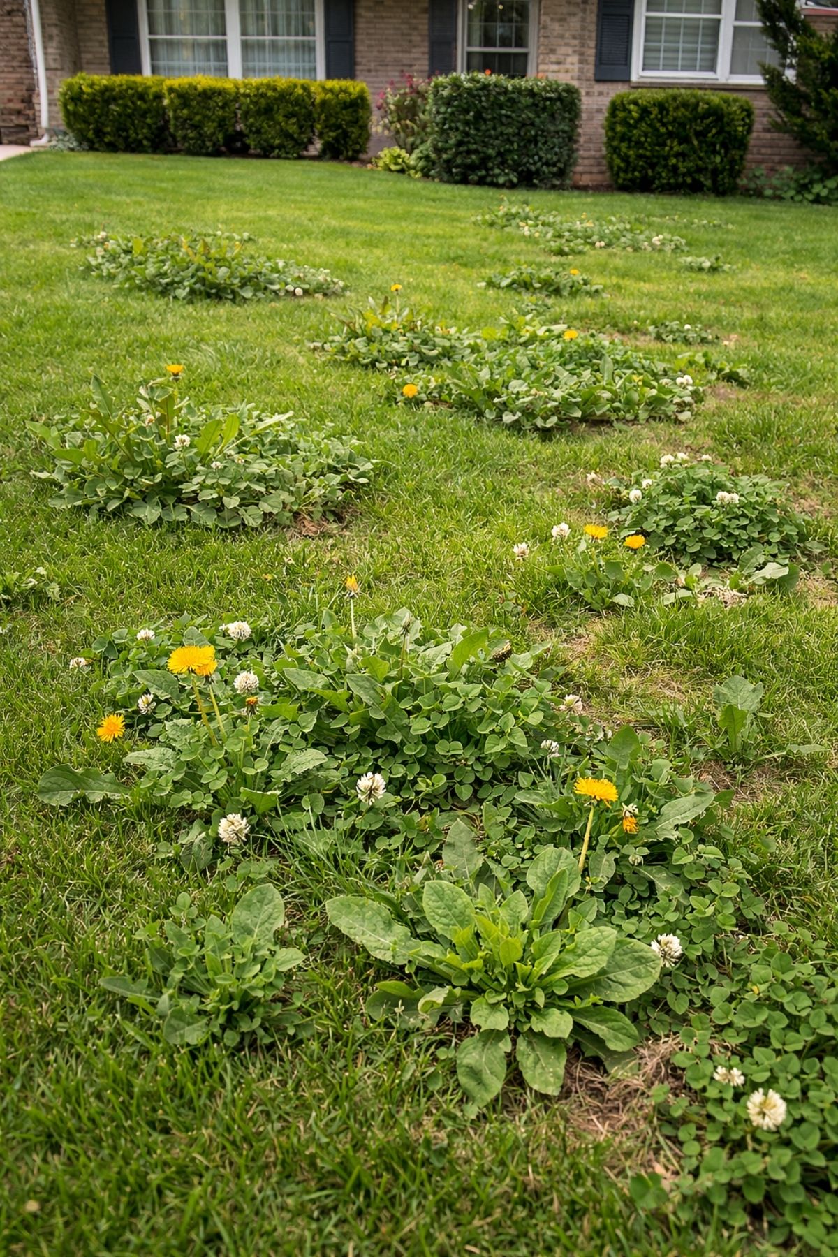 Weeds taking over—broadleaf and paving weeds in lawn or garden
