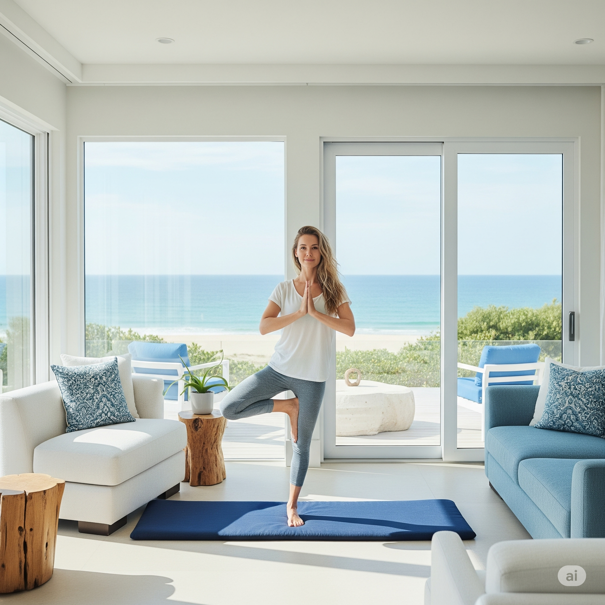 A person meditating peacefully at home