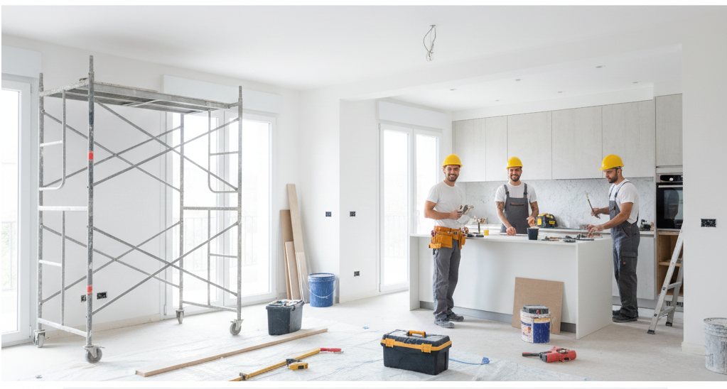 A construction blueprint with tools, representing the planning and expertise of Vestalar.