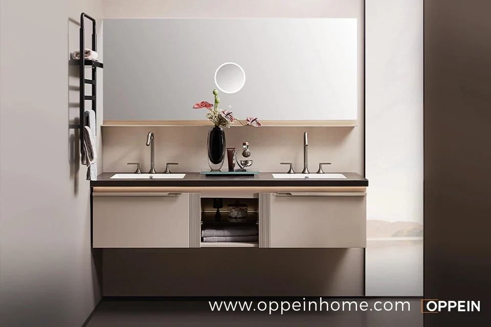 Modern Light Grey Double Bathroom Vanity with Sink - PLWY23004