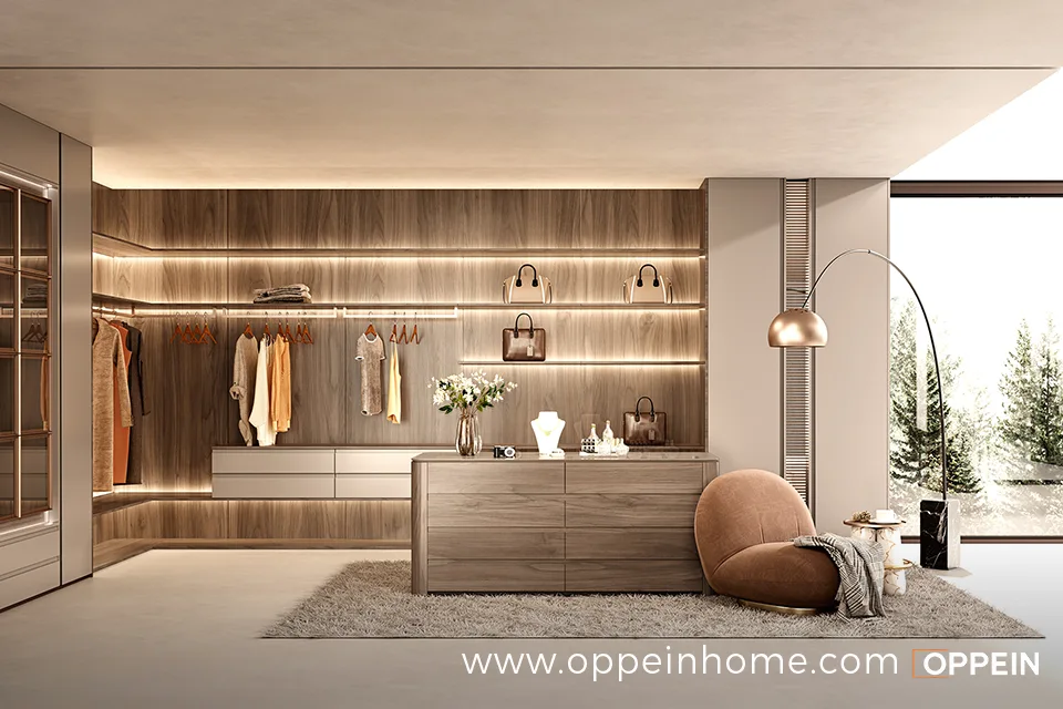 Modern Luxury Walnut Walk-In Wardrobe System - Seville