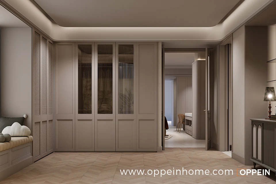 Modern Beige Louvred Wardrobe with Shutter Doors