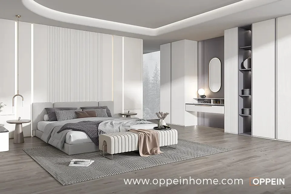 White & Light Grey Interior Solution Open Closet - Time Quest