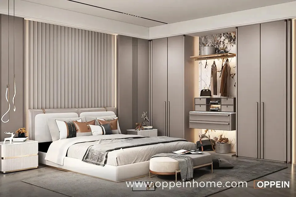 Modern Luxury Light Grey Bedroom Wardrobe Design - Nilo