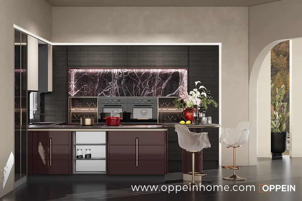 Modern Italian Luxury Burgundy Kitchen Cabinets - Titian II