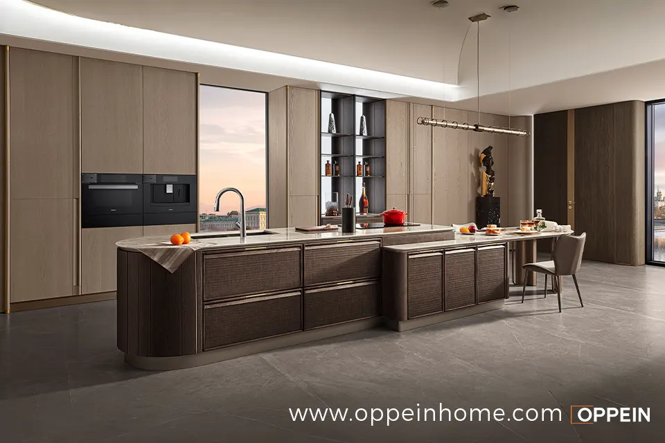 Italian Custom Wood Kitchen Cabinets with Island - Polynesia