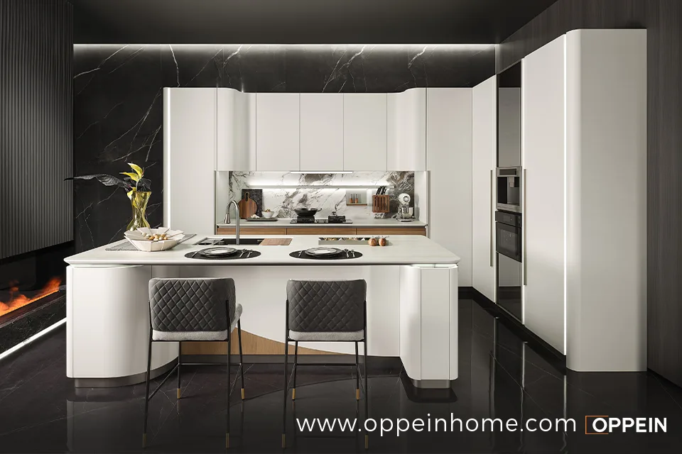Modern Italian Cabinets in White and Oak Veneer Finish - Tahiti