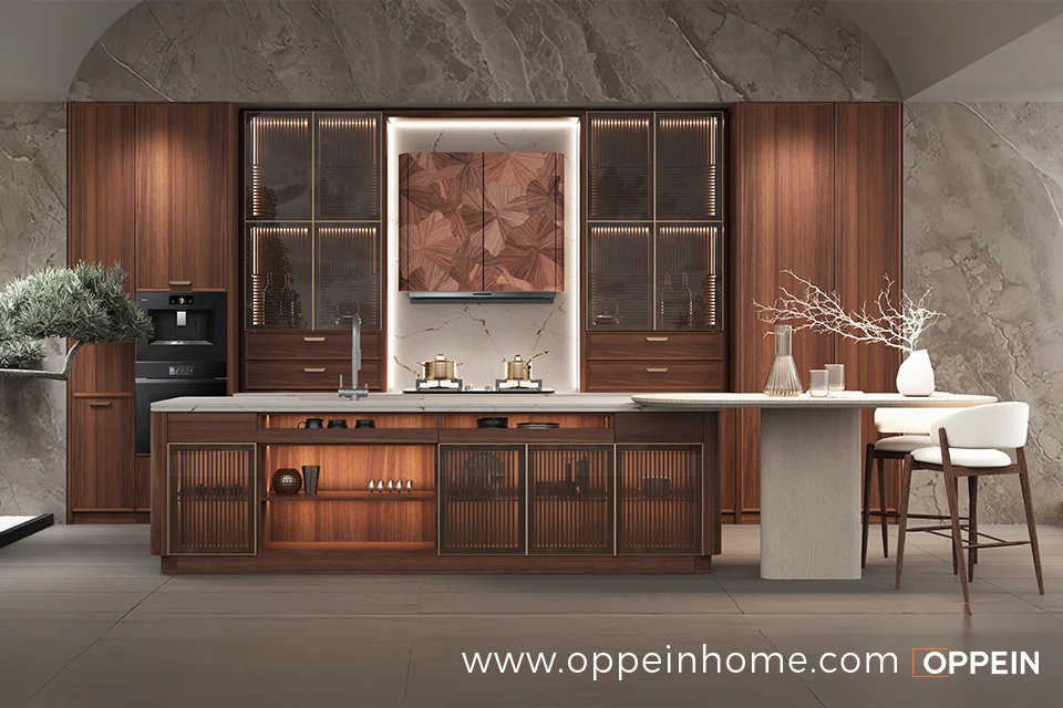 Modern Luxury Straight Grain Walnut Kitchen Cabinets - Tangfu II