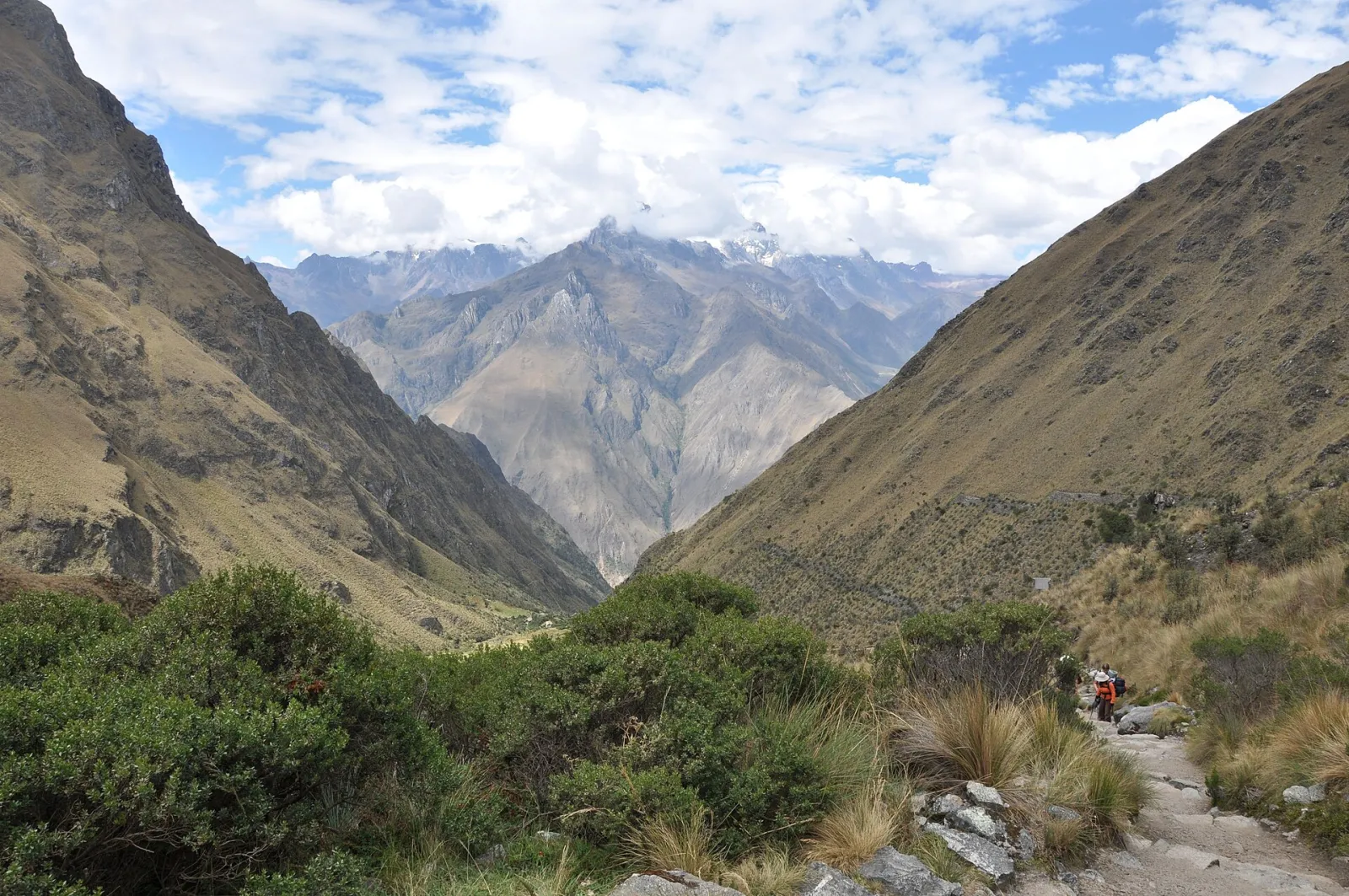 The valley seen from the approach to Warmiwañusca, Dead Woman's Pass, on the Inca Trail
