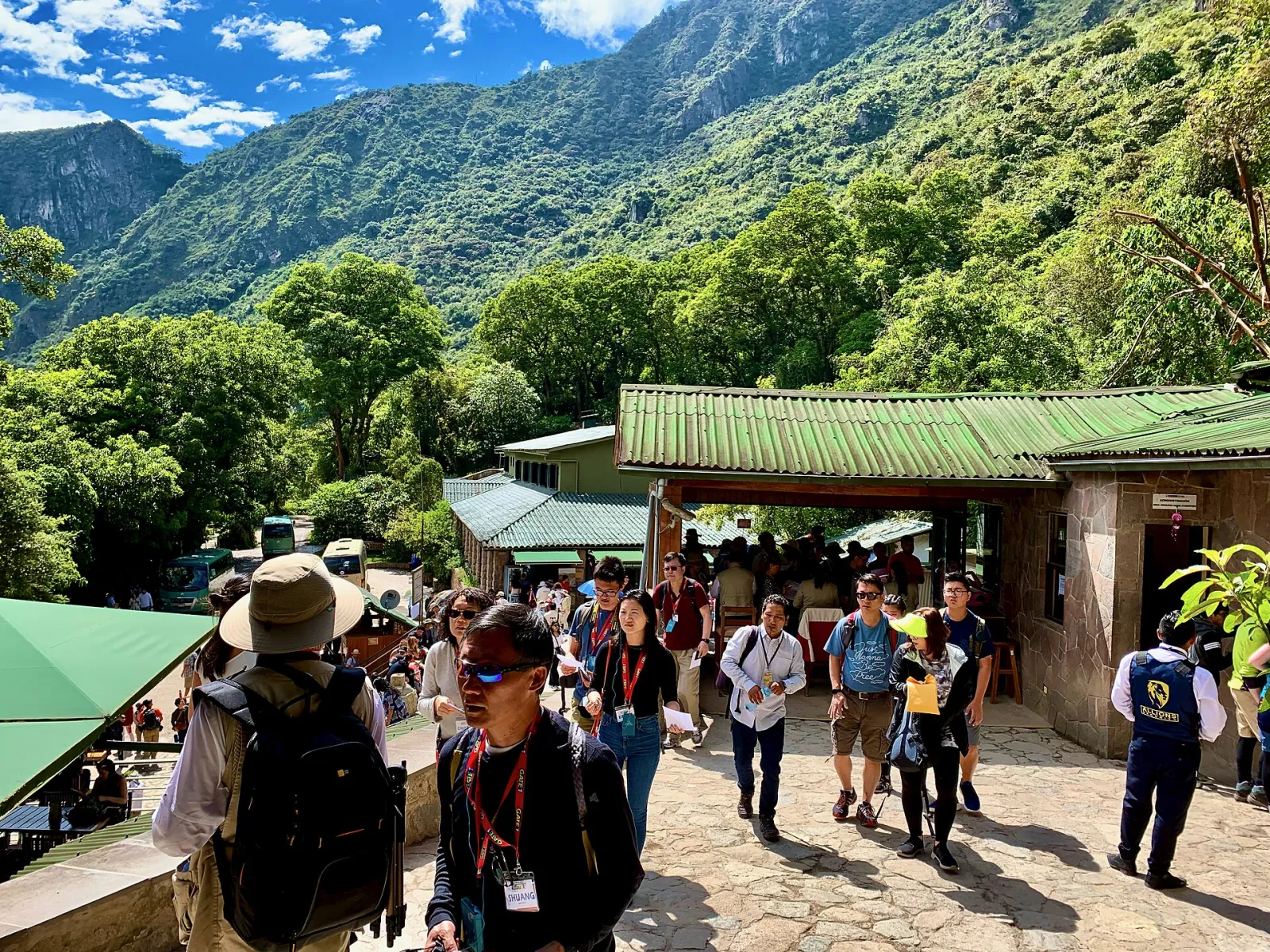 Visitors at the control gate at the entrance to Machu Picchu