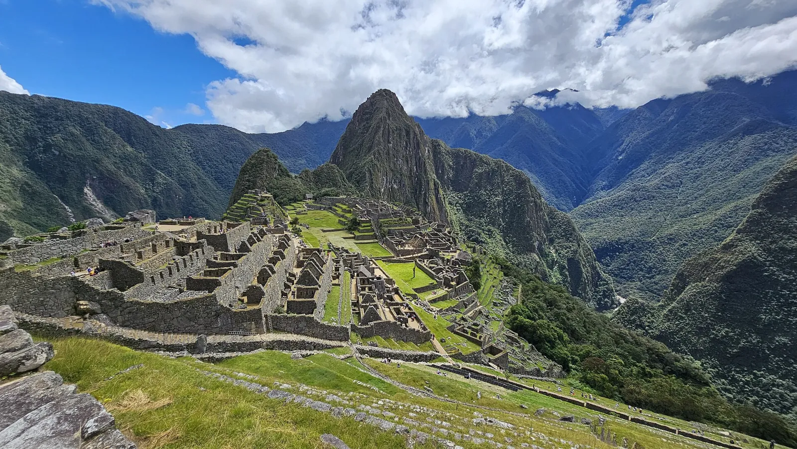 The Inca citadel of Machu Picchu with Huayna Picchu rising behind it