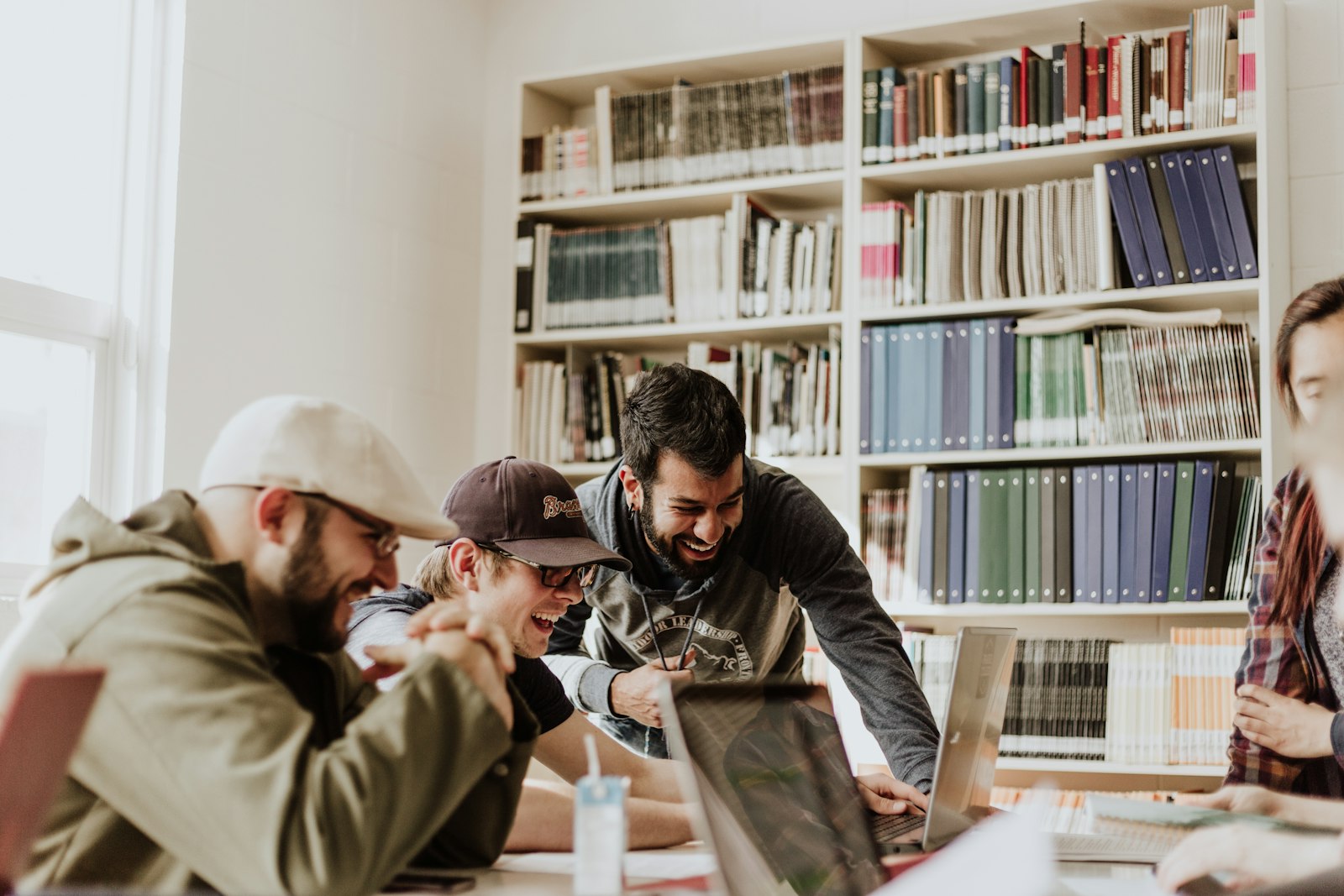 Students working around a table