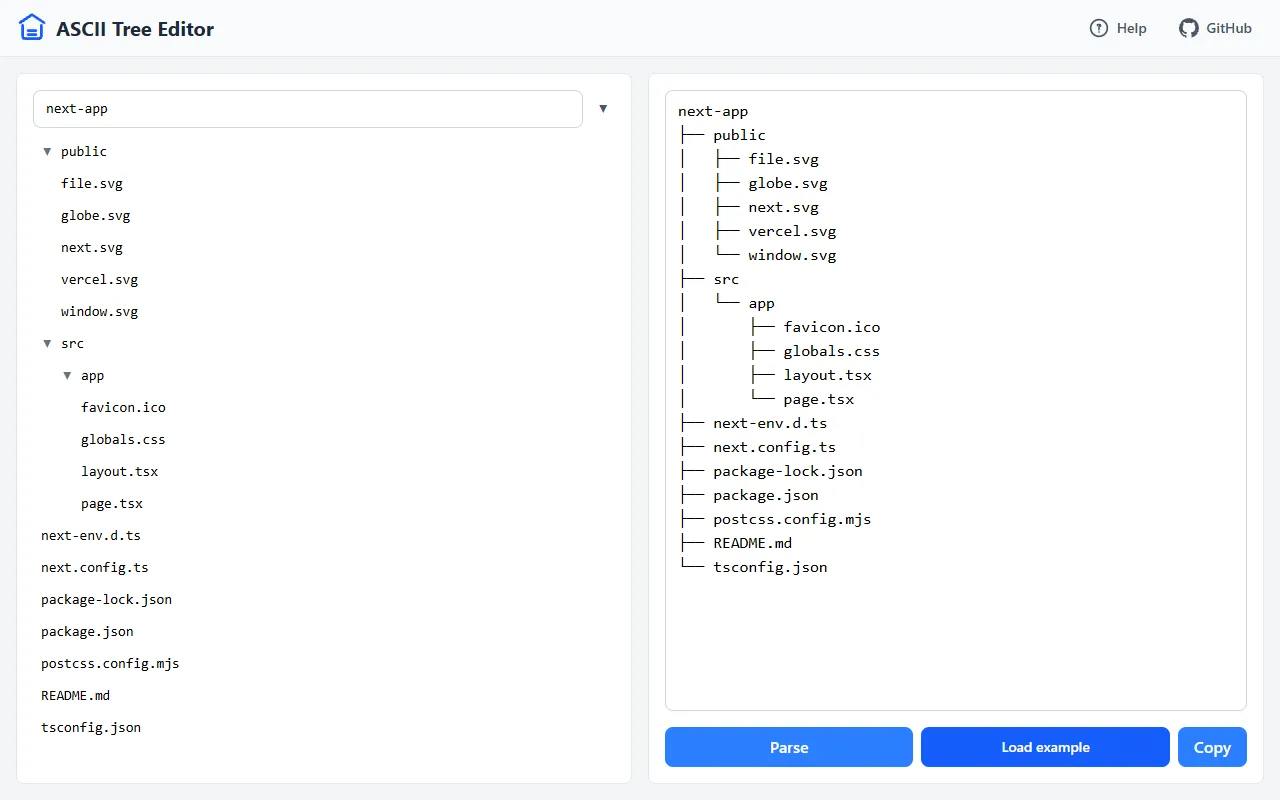 ASCII Tree Editor: zrzut ekranu 1 z 2