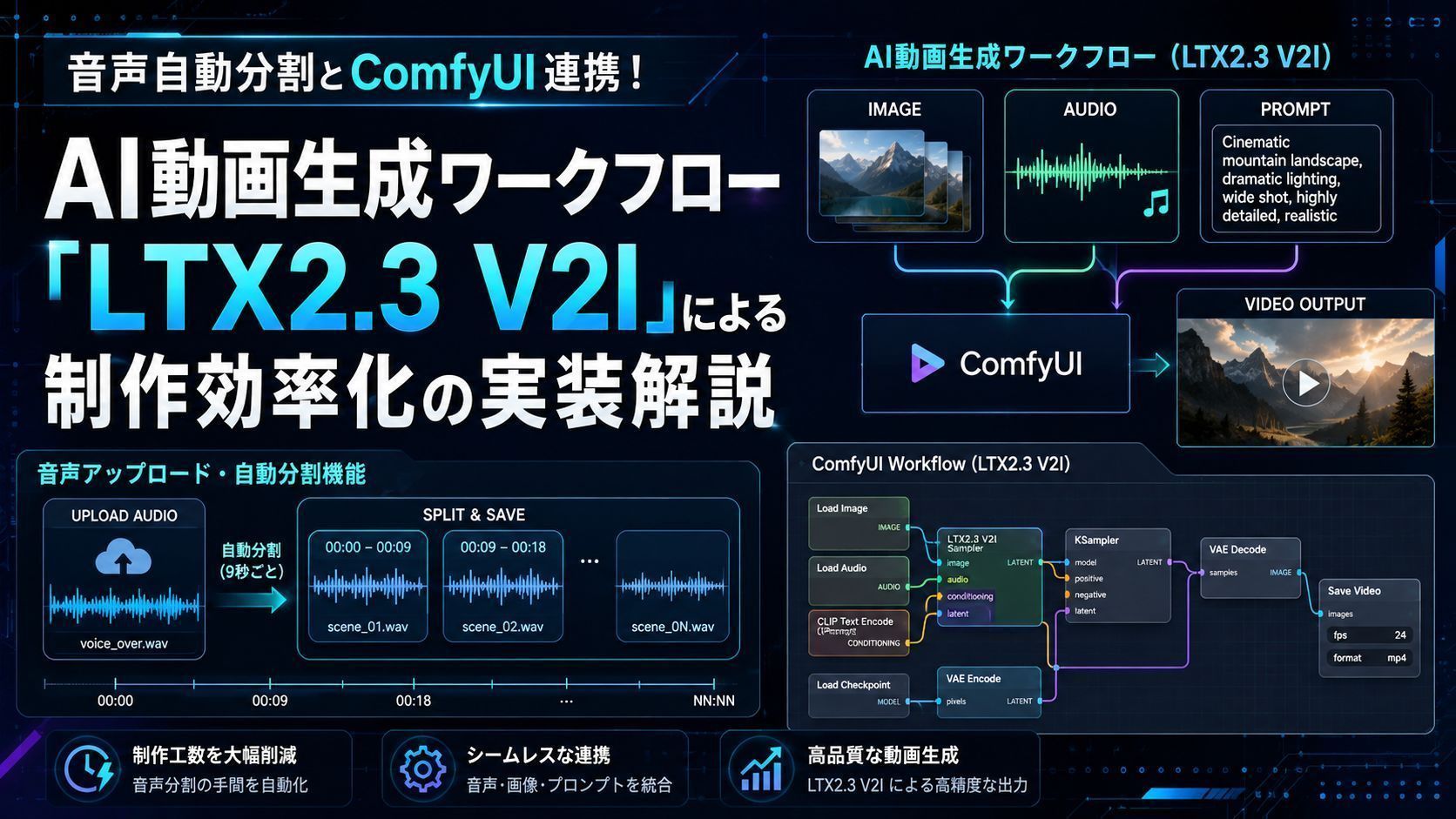 音声自動分割とComfyUI連携！AI動画生成ワークフロー「LTX2.3 V2I」による制作効率化の実装解説