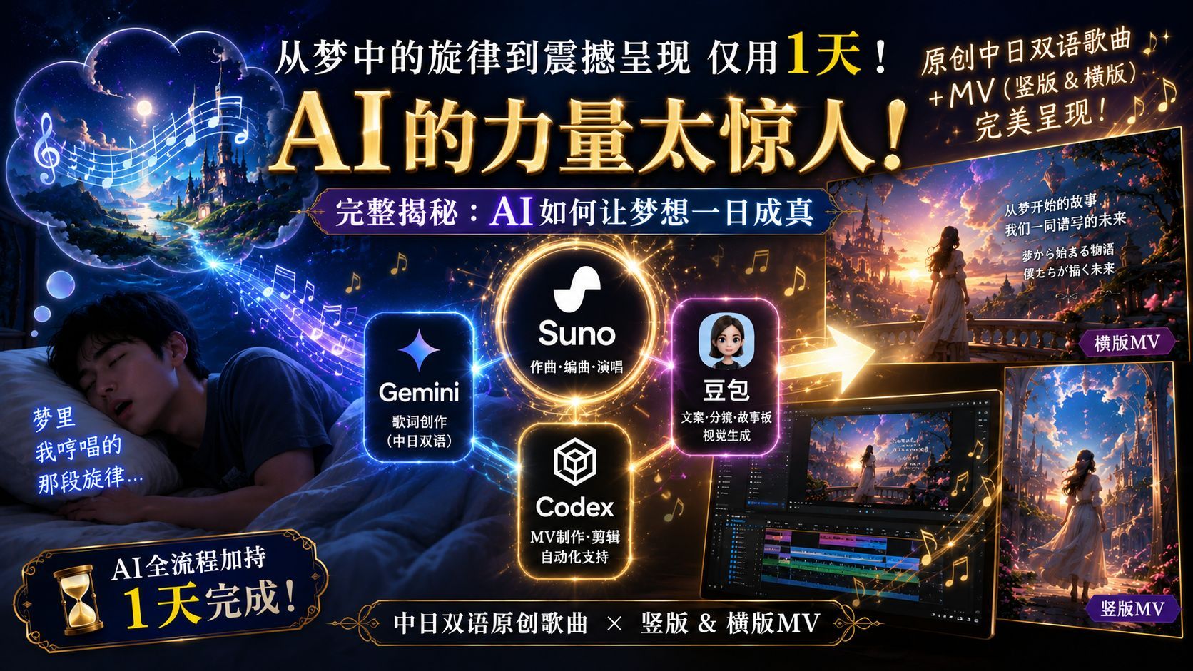 梦里的哼哼也能变成一首完整歌？！AI力全面爆发，1天搞定中日双语MV！