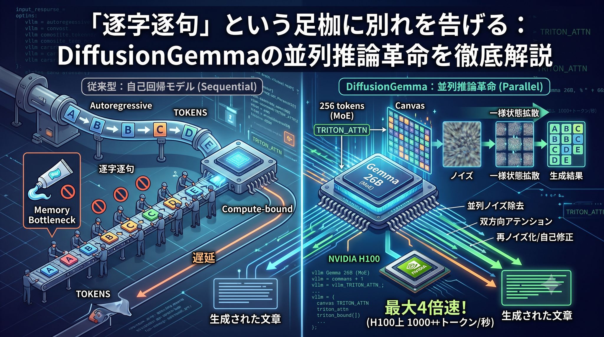 DiffusionGemma解説：逐次生成の限界を超える並列推論革命