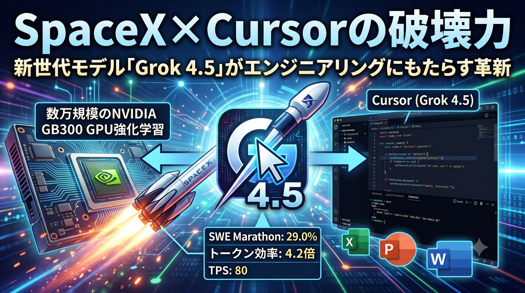 Grok 4.5リリース：SpaceXAIとCursorによるエンジニアリング性能の進化とエージェント機能