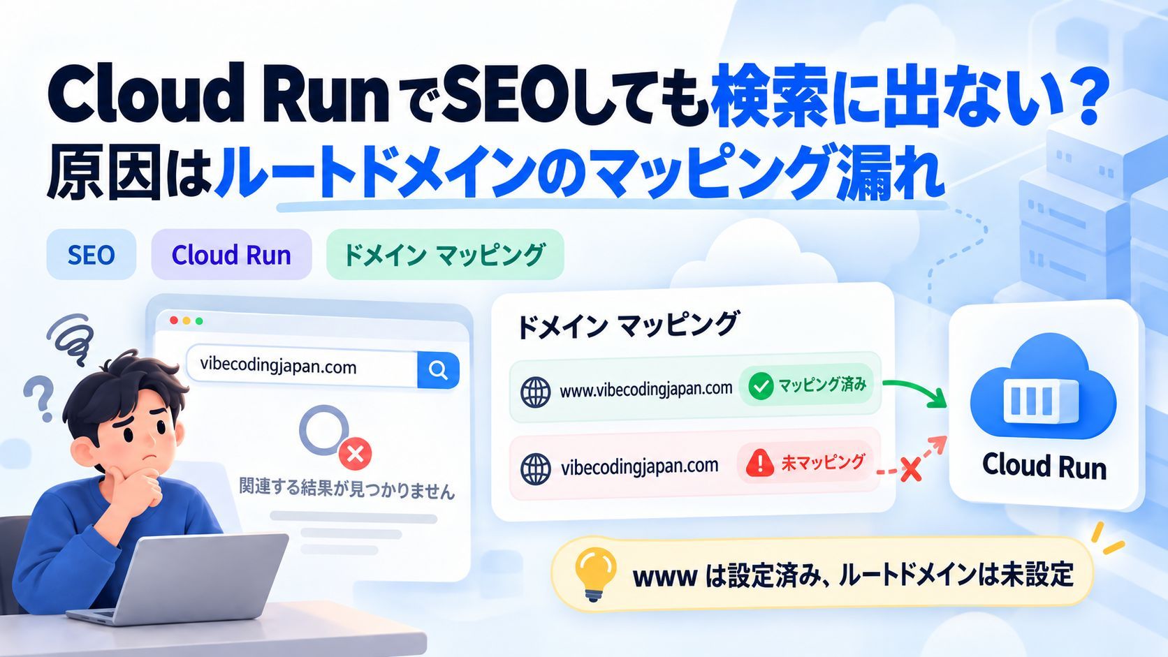 Cloud RunのサイトがSEO対策済みでも検索に出ない?見落としていた裸ドメインのマッピング