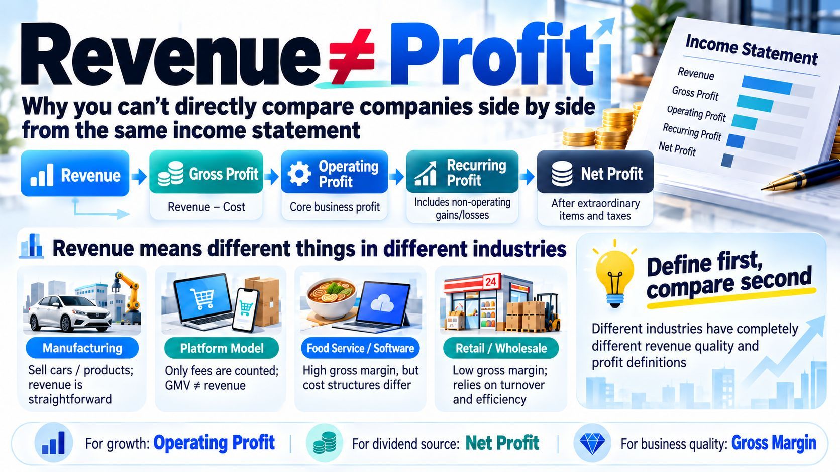 Reading Revenue and Profit: Why Two Income Statements Can't Be Compared at Face Value