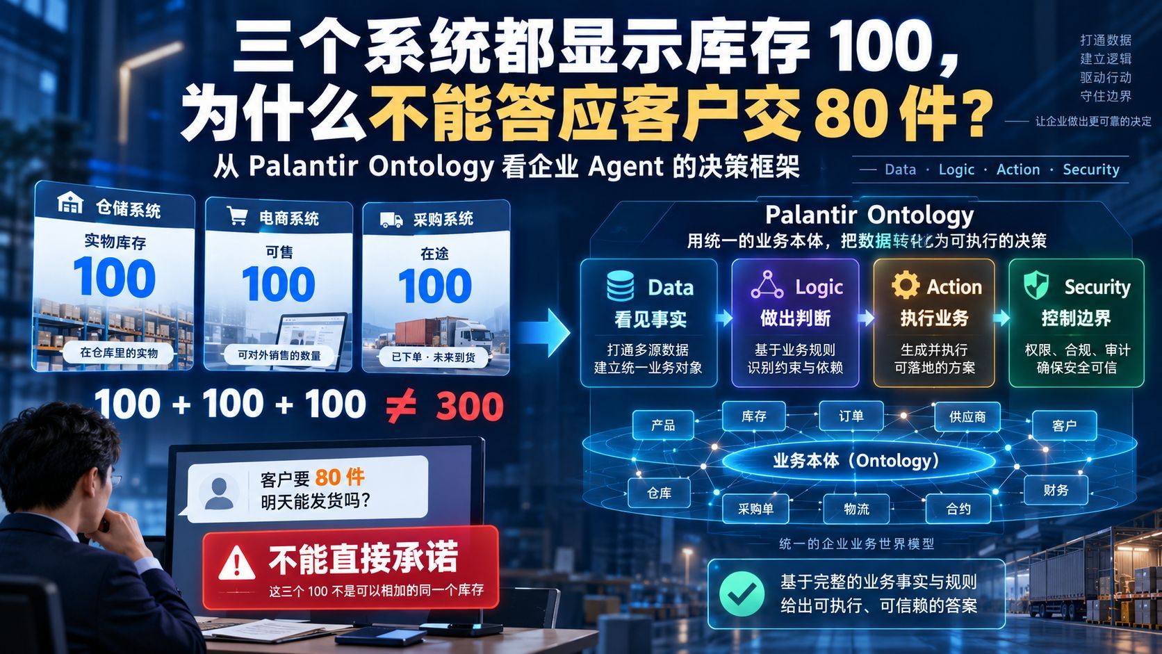 三个系统都显示库存100，为什么不能承诺交80件？——从 Palantir Ontology 看 Agent 时代的企业 AI