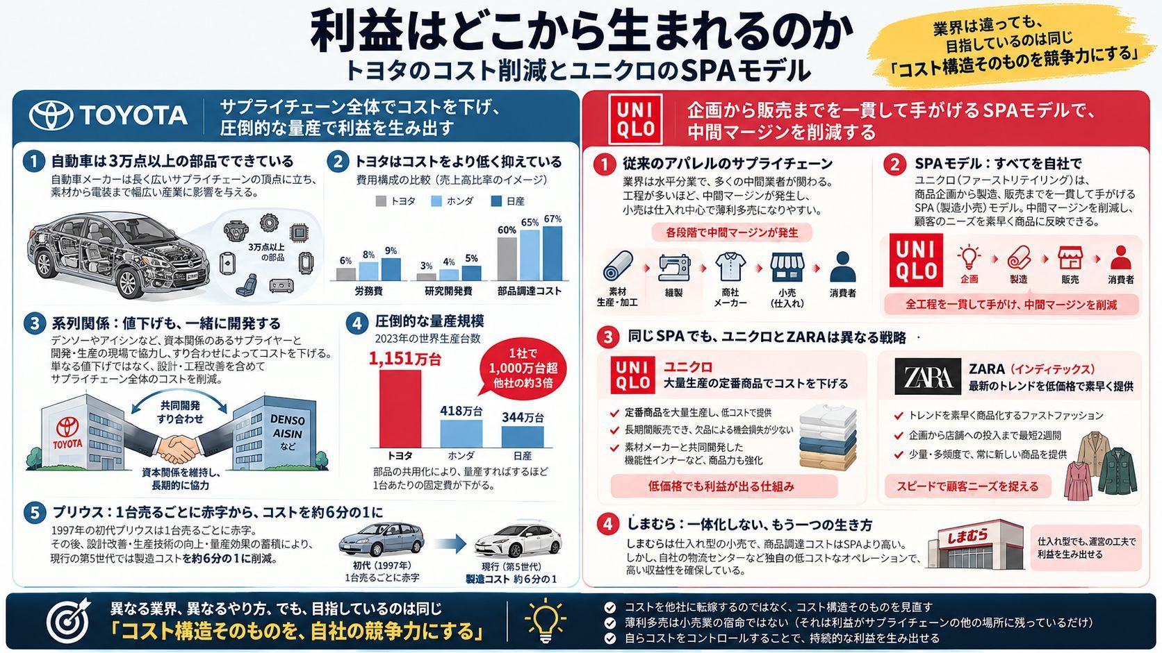 利益はどこから来るのか：トヨタの原価低減とユニクロのSPAモデル
