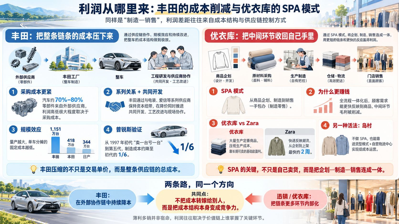 利润从哪里来:丰田的成本削减与优衣库的 SPA 模式