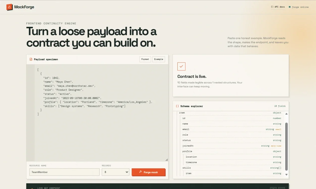MockForge, a vibe-coded project by Avinash Singh