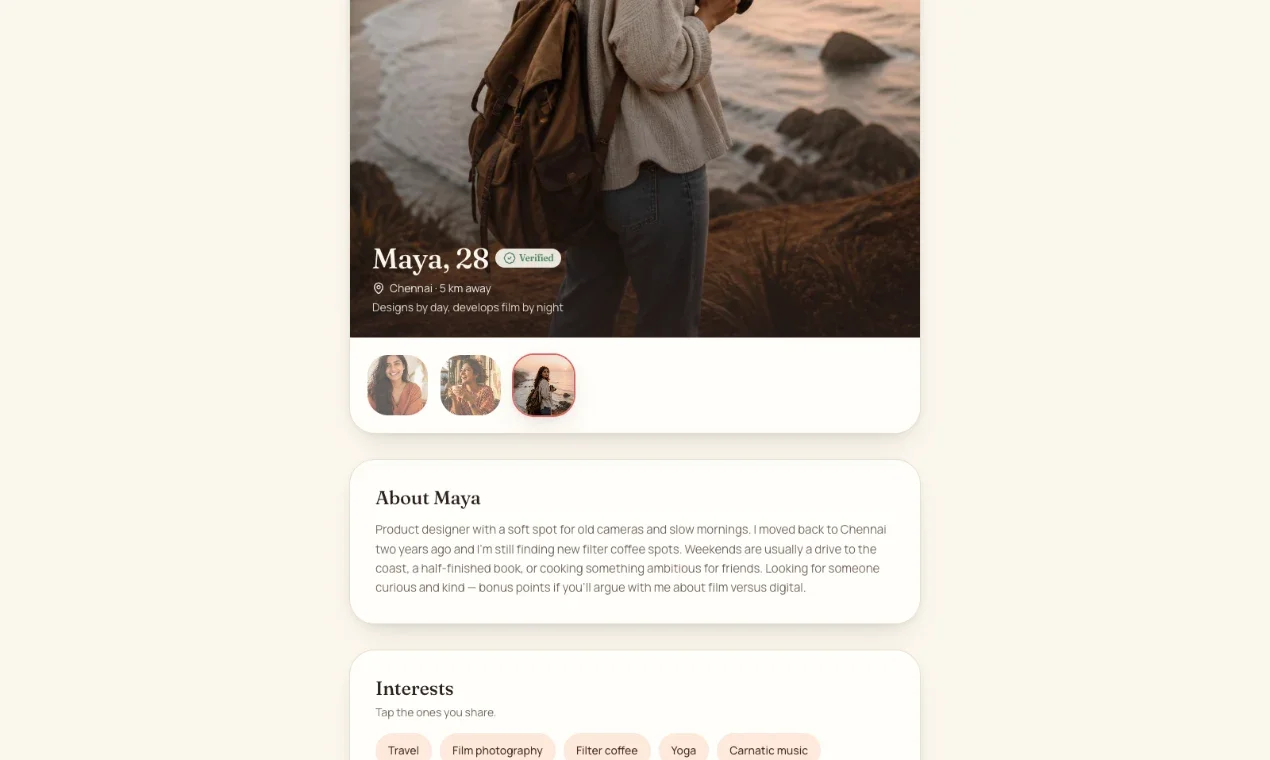Dating App Profile, a vibe-coded project by kpjothi velu