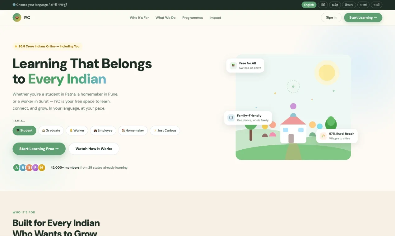 Indian Youth Council landing page, a vibe-coded project by Krithi K