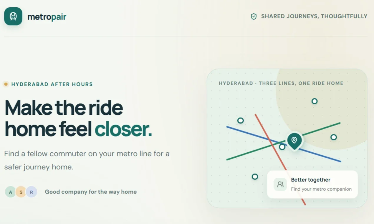 MetroPair, a vibe-coded project by alekhya kompalli