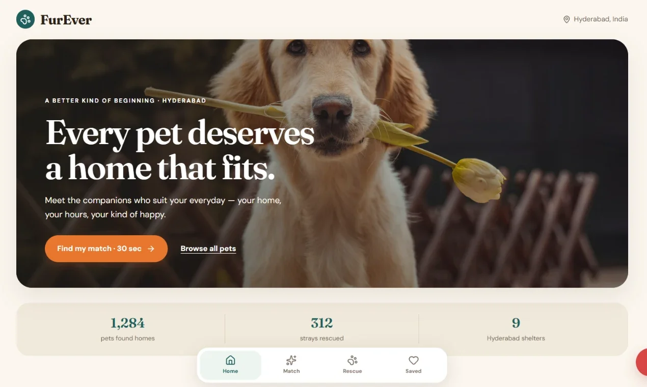 furever, a vibe-coded project by Hanish Naidu