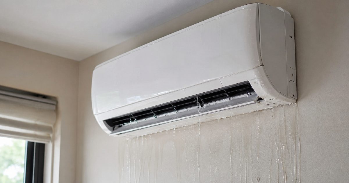 Aire acondicionado con goteo de agua en pared interior