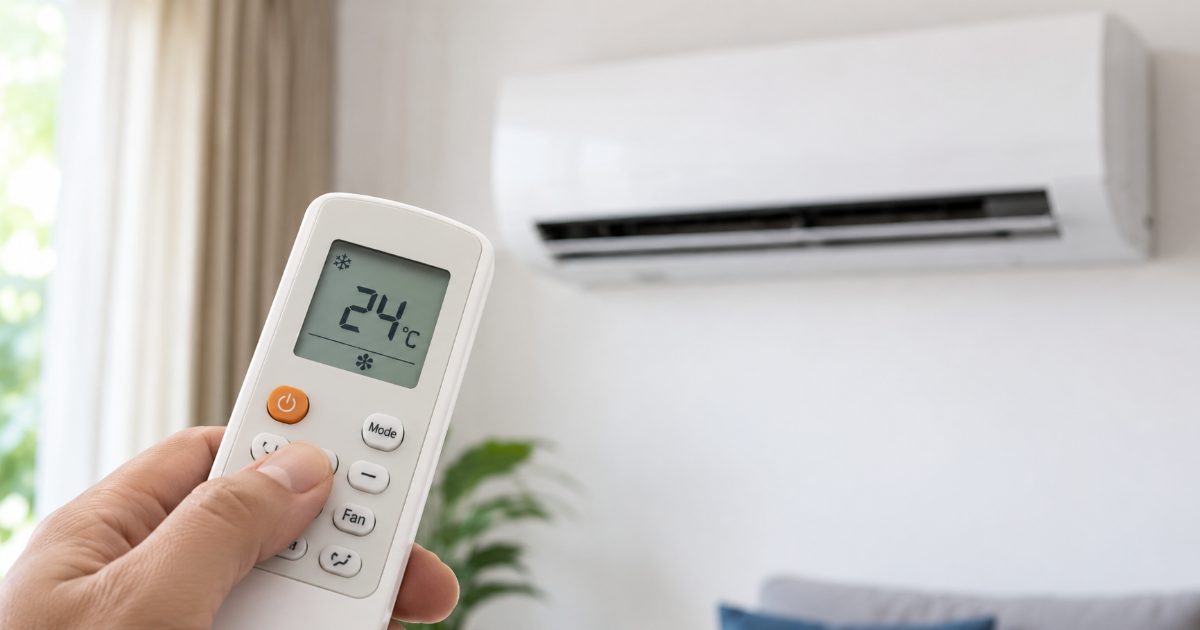 Control remoto de aire acondicionado ajustado a temperatura eficiente