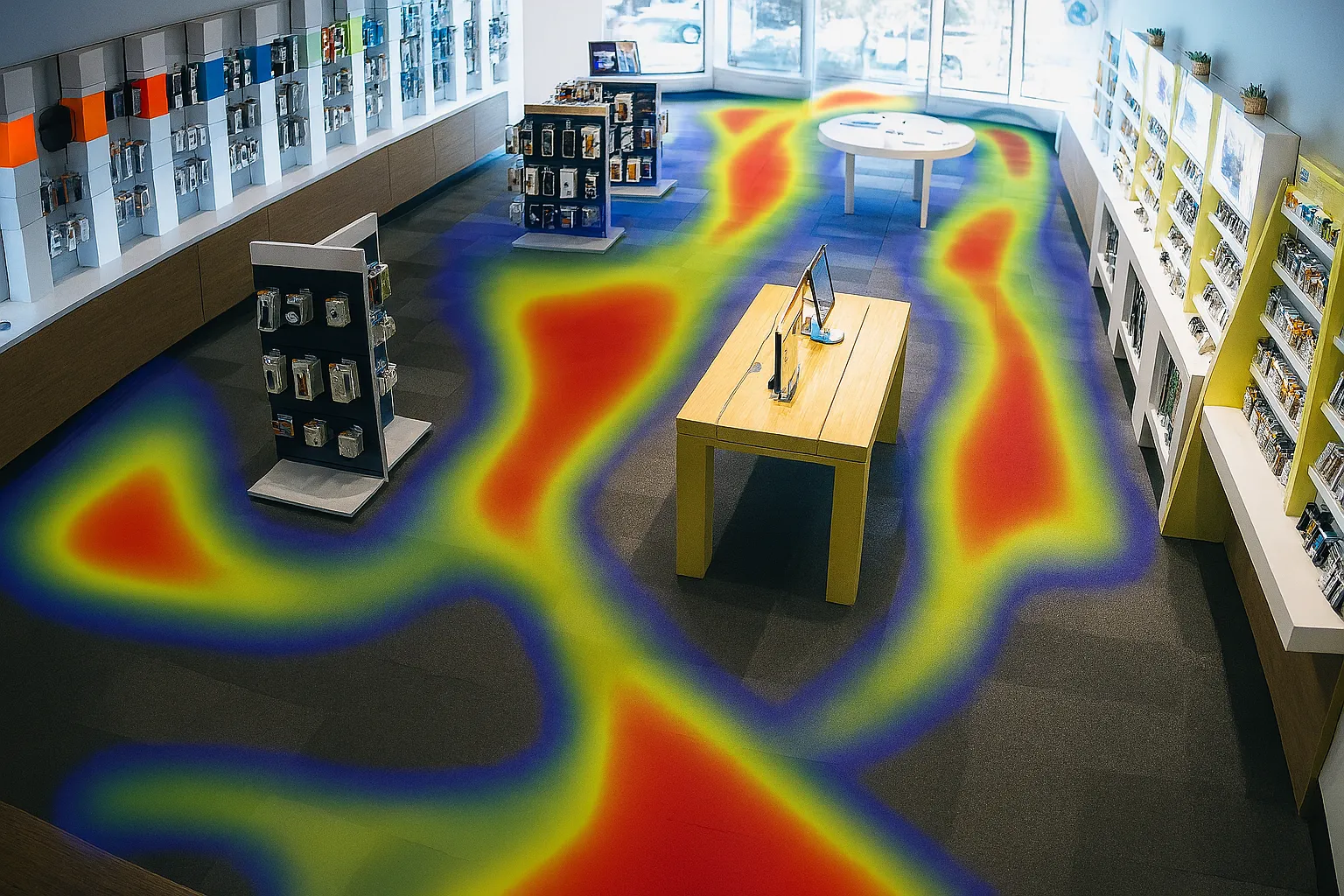 Mapa de calor mostrando el tráfico de clientes en una tienda