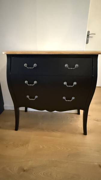 Commode 3 tiroirs noire plateau bois naturel – Vide-appartement à Rambouillet · Rambouillet