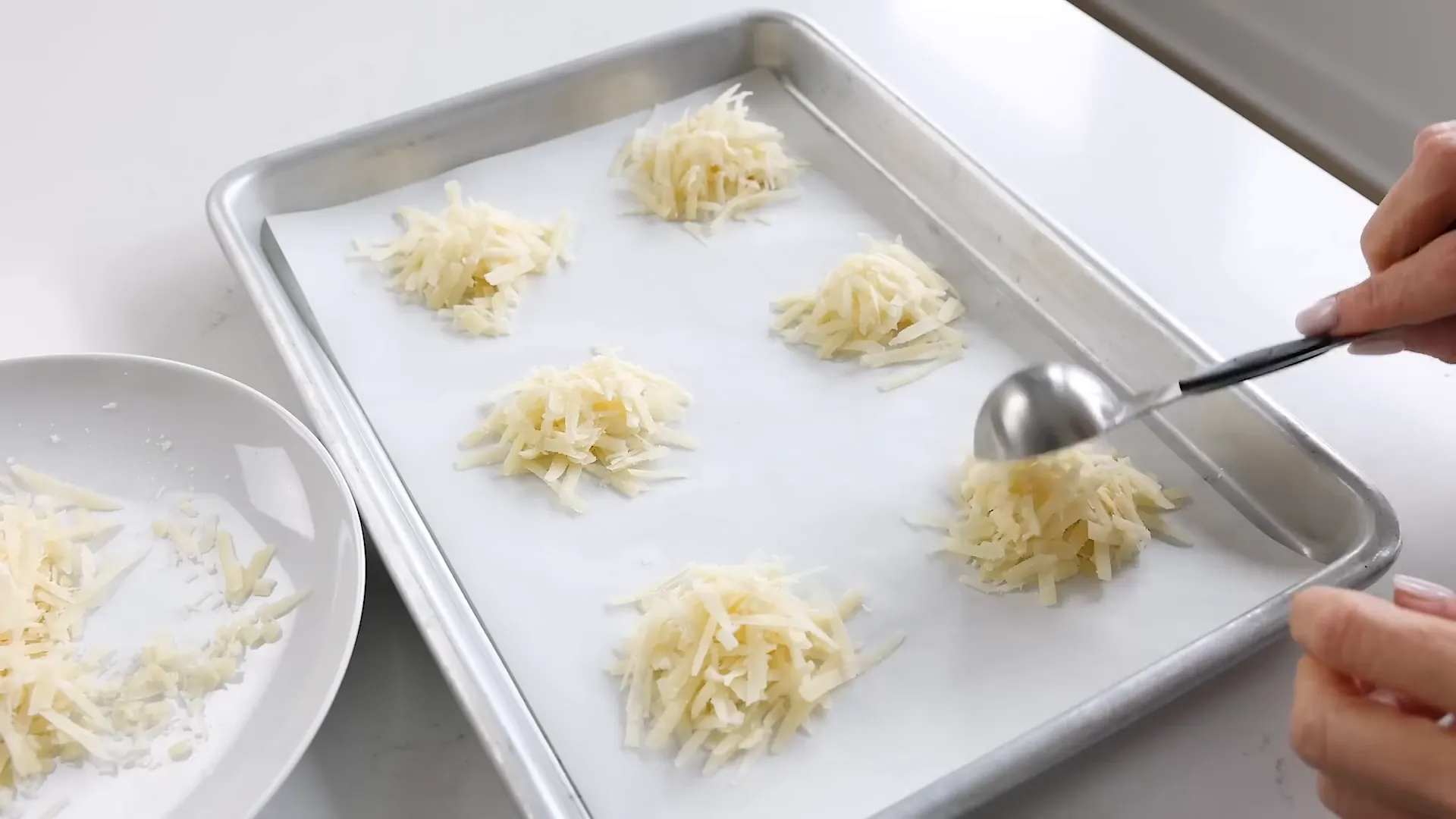 Mounding cheese on baking tray