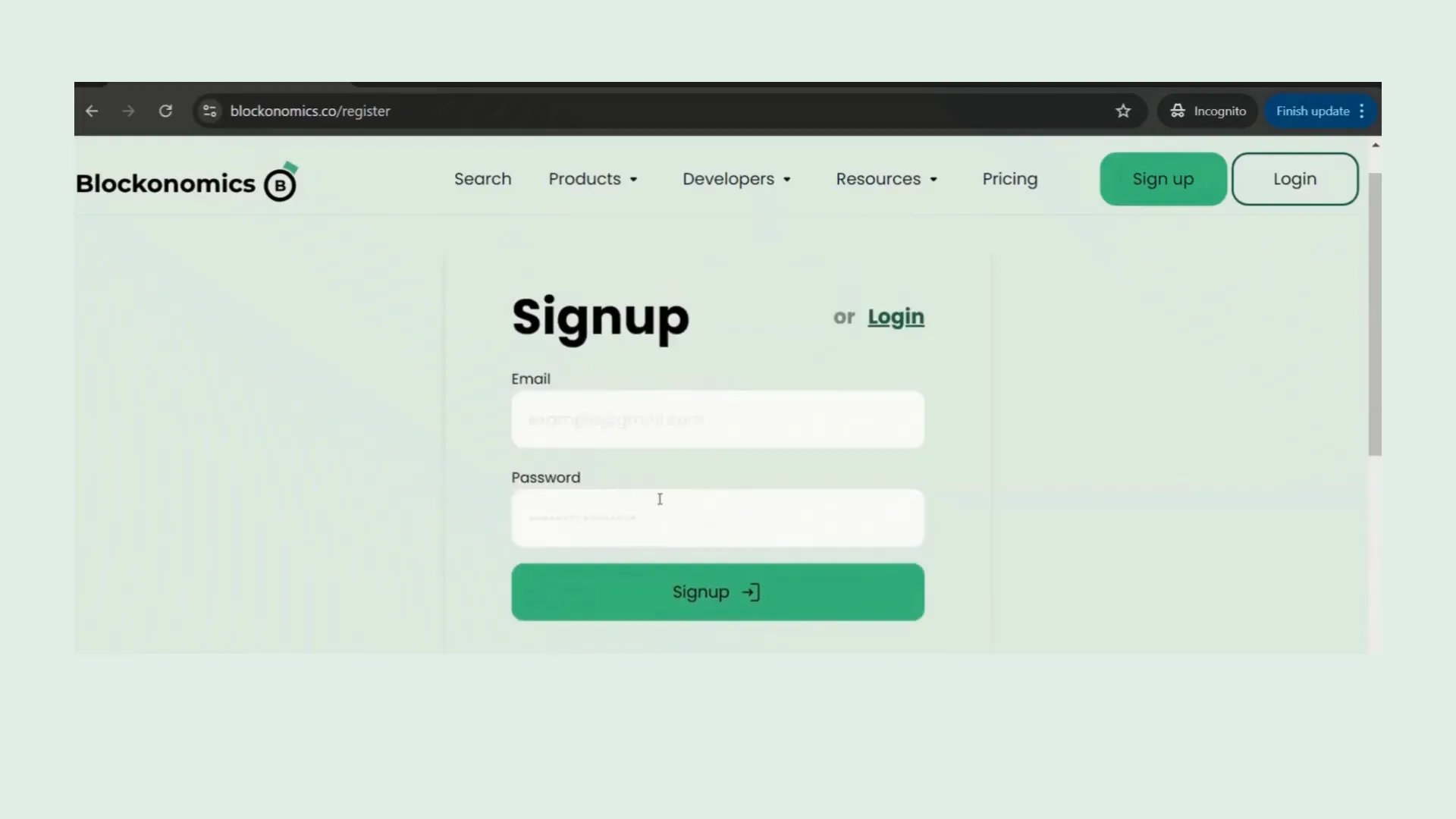 Sign up for Blockonomics