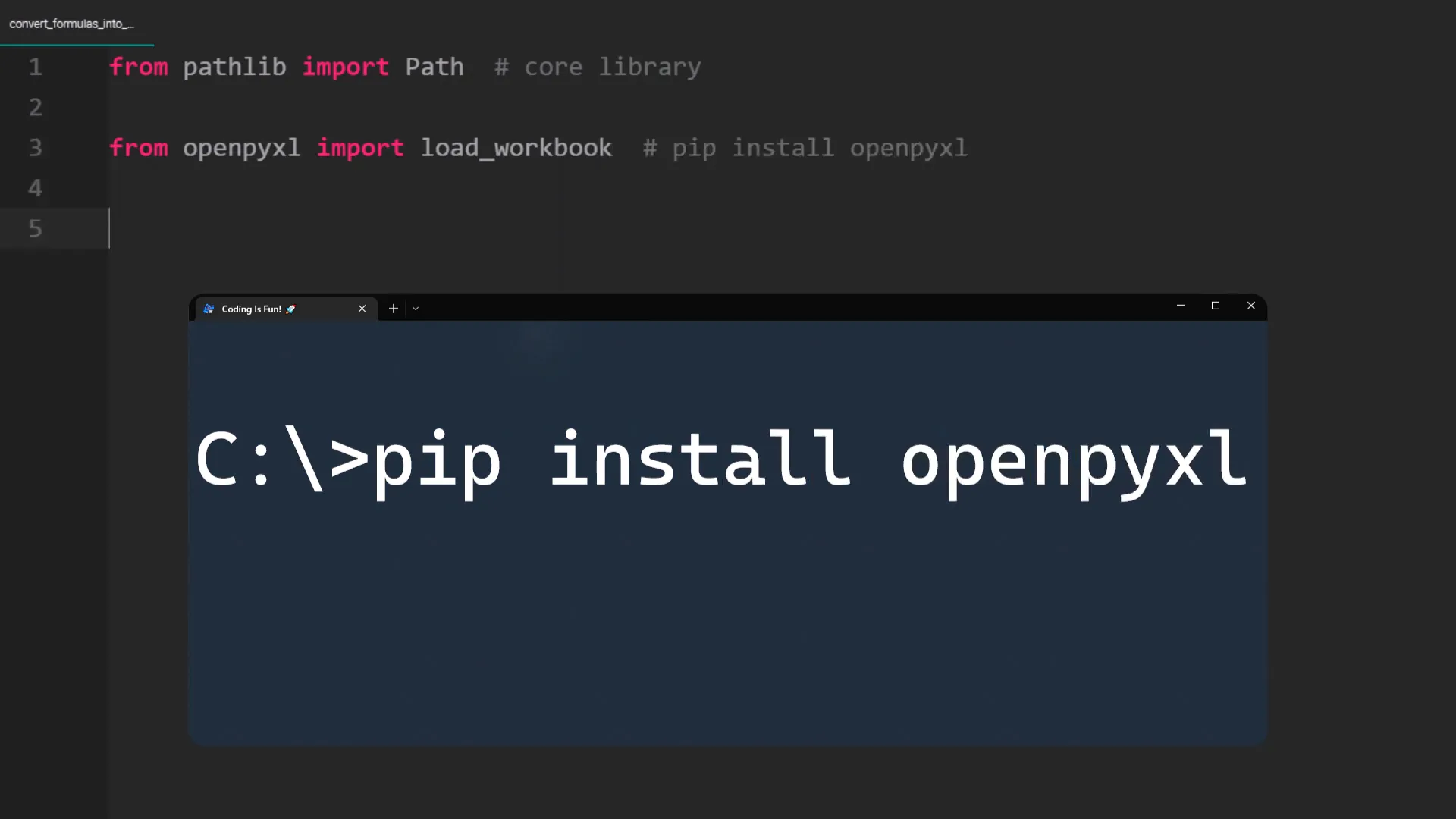 Installing openpyxl