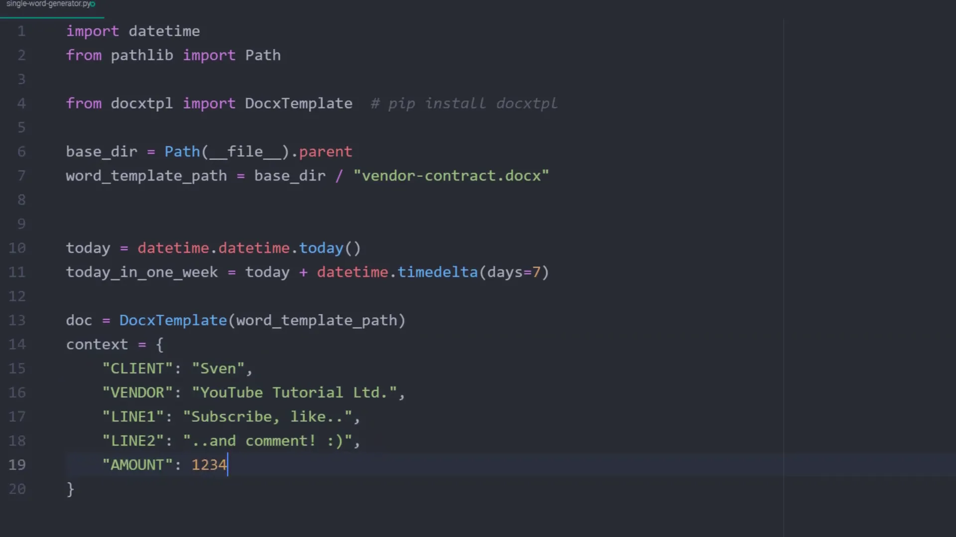 Python script for generating a document