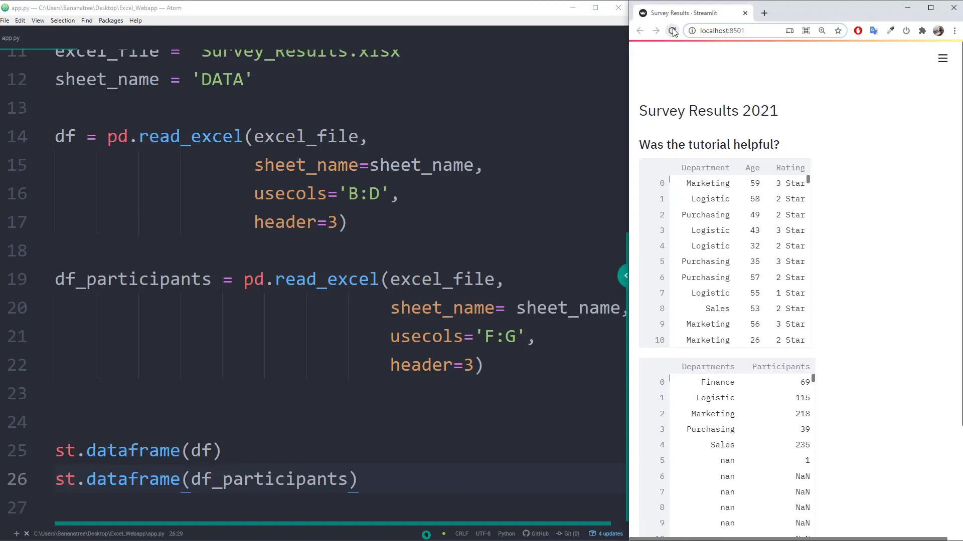 Displaying Dataframe in Streamlit