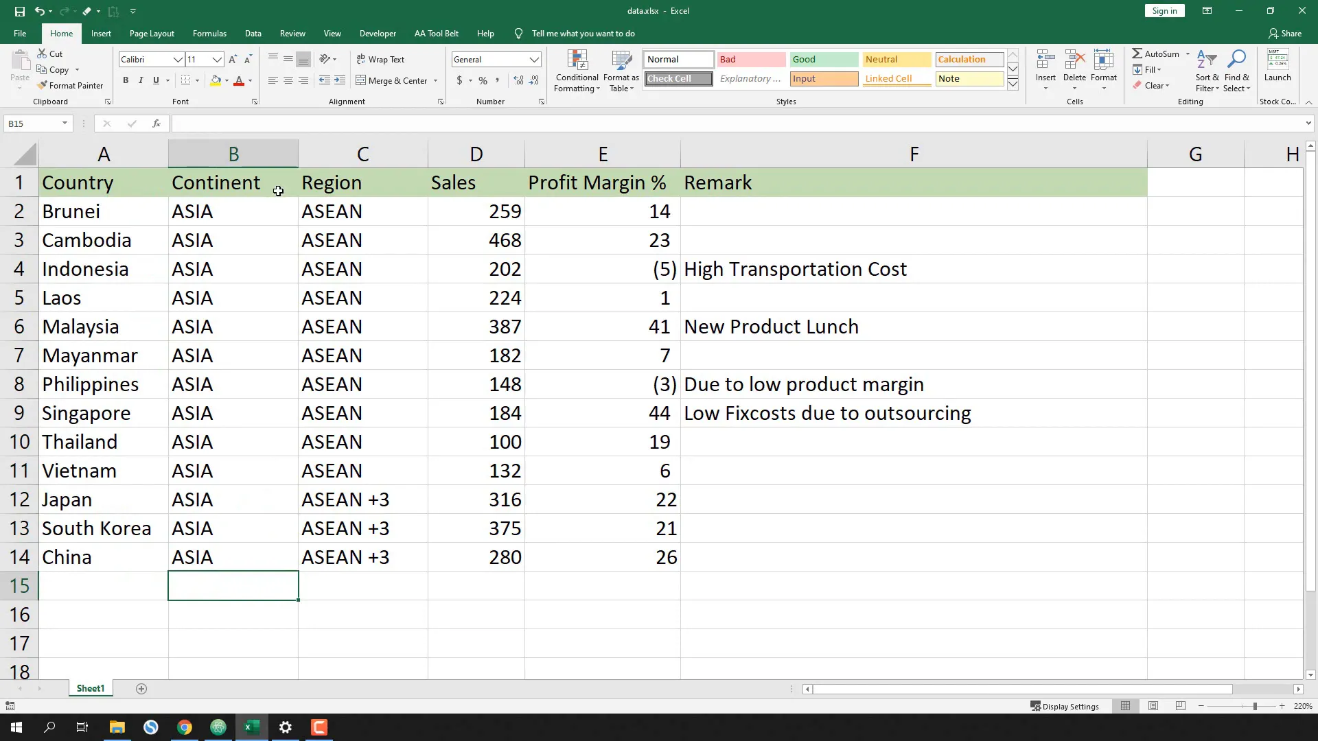 Excel data overview