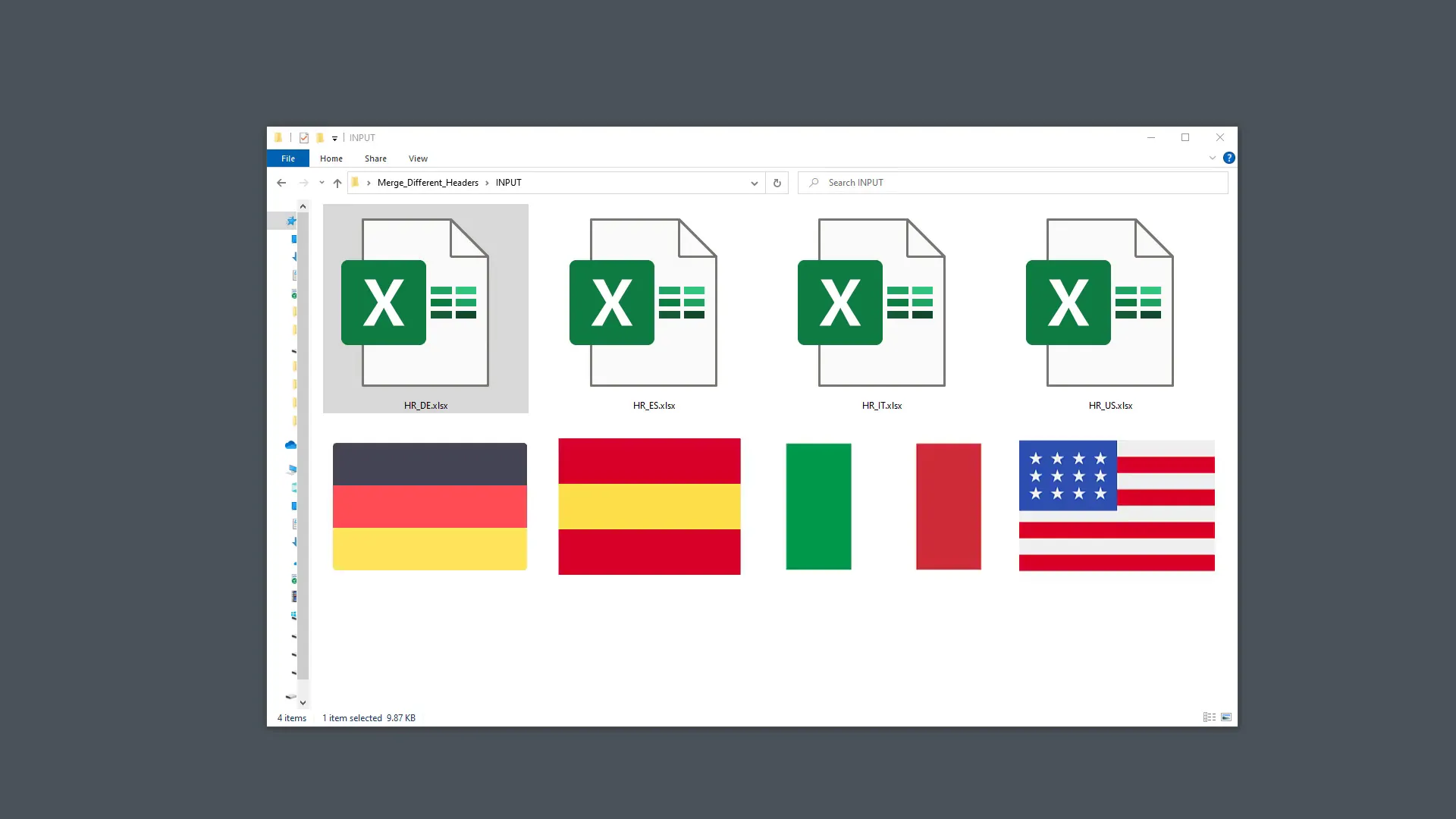 Excel files for different countries