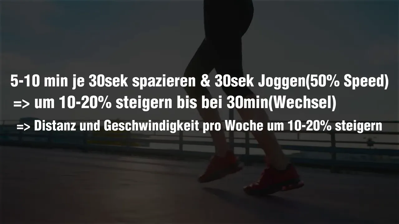 Wechsel aus Gehen und Joggen als Laufprogramm bei Shin Splints (50% Tempo)