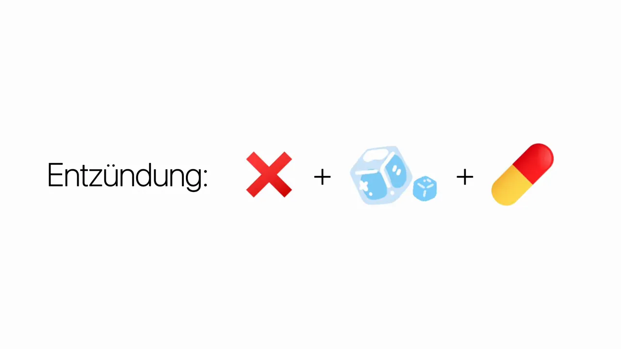 Grafik: „Entzündung“ ist falsch – durchstreichsymbol plus Kühlmittel-Ikonen