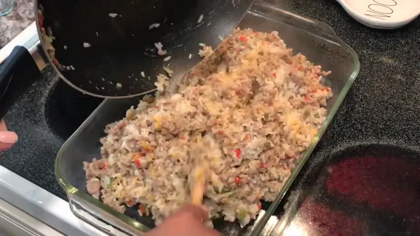 Transferring the mixture to a baking dish