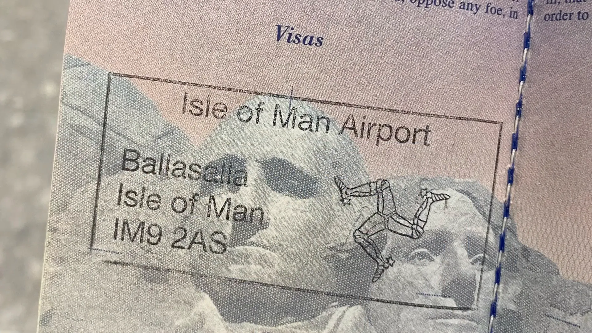 Arrival at the Isle of Man with a novelty passport stamp