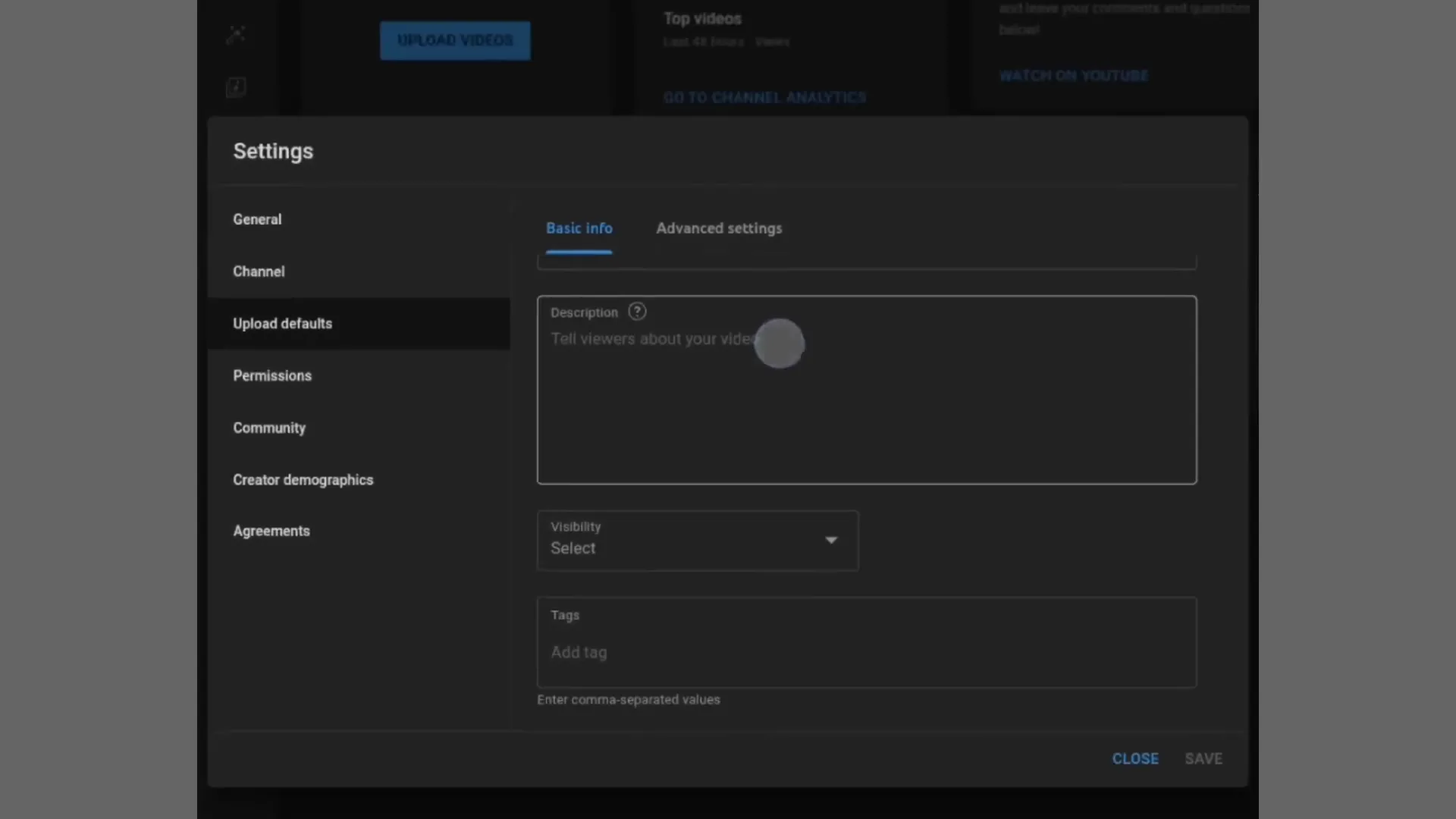 Setting upload defaults in YouTube settings